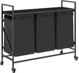 vidaXL - Wasmand - 3 - vakken - met - planken - zwart - eikenkleurig