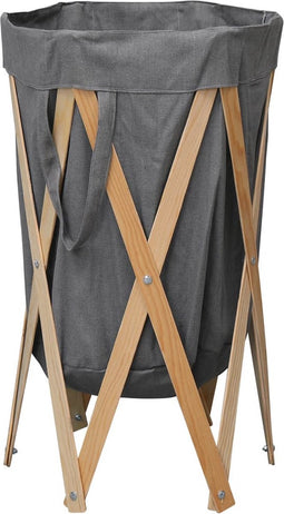 vidaXL - Wasmand - inklapbaar - hout - en - stof - grijs