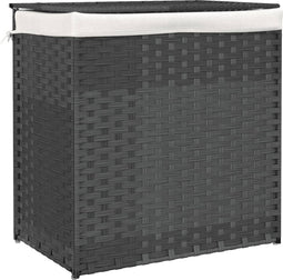 vidaXL - Wasmand - met - 2 - vakken - 53x35x57 - cm - poly - rattan - grijs