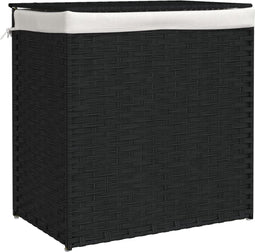 vidaXL - Wasmand - met - 2 - vakken - 53x35x57 - cm - poly - rattan - zwart