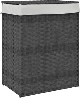 vidaXL - Wasmand - met - deksel - 46x33x60 - cm - poly - rattan - grijs