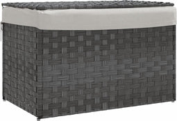 vidaXL - Wasmand - met - deksel - 55,5x35x34 - cm - poly - rattan - grijs