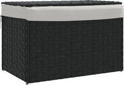 vidaXL - Wasmand - met - deksel - 55,5x35x34 - cm - poly - rattan - zwart