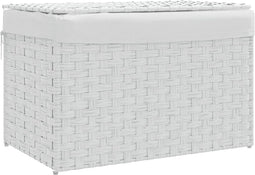 vidaXL - Wasmand - met - deksel - 55,5x35x34 - cm - poly - rattan - wit