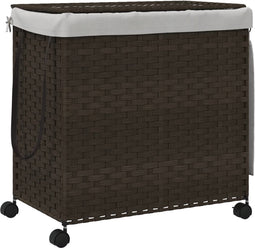 vidaXL - Wasmand - op - wielen - 60x35x60,5 - cm - rattan - donkerbruin
