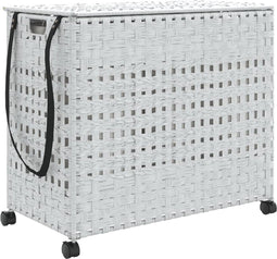 vidaXL - Wasmand - op - wielen - 66x35x60 - cm - rattan - wit