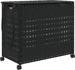 vidaXL - Wasmand - op - wielen - 66x35x60 - cm - rattan - zwart