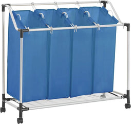 vidaXL - Wassorteerder - met - 4 - zakken - staal - blauw