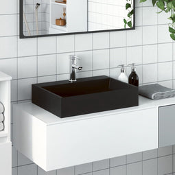 vidaXL - Wastafel - 50x38x11 - cm - gegoten - mineraal/marmer - matzwart