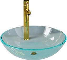 vidaXL - Wastafel - met - kraan - en - pop-up - afvoer - gehard - glas - transparant