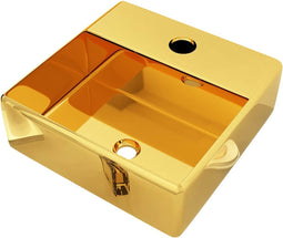 vidaXL - Wastafel - met - kraangat - 38x30x11,5 - cm - keramiek - goudkleurig
