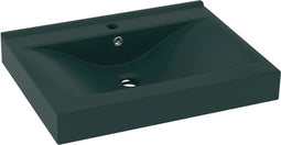 vidaXL - Wastafel - met - kraangat - 60x46 - cm - keramiek - mat - donkergroen