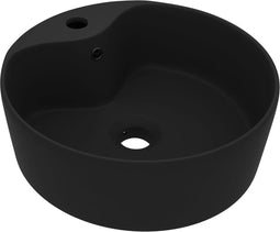 vidaXL - Wastafel - met - overloop - 36x13 - cm - keramiek - matzwart