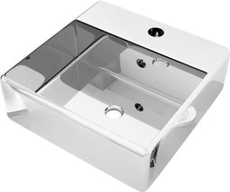 vidaXL - Wastafel - met - overloop - 41x41x15 - cm - keramiek - zilverkleurig