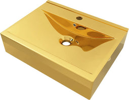 vidaXL - Wastafel - met - overloop - 60x46x16 - cm - keramiek - goudkleurig