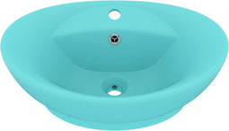 vidaXL - Wastafel - met - overloop - ovaal - 58,5x39 - cm - keramiek - mat - lichtgroen