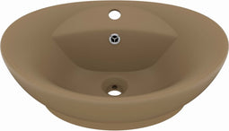 vidaXL - Wastafel - met - overloop - ovaal - 58,5x39 - cm - keramiek - matcrème
