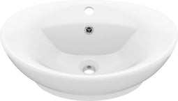 vidaXL - Wastafel - met - overloop - ovaal - 58,5x39 - cm - keramiek - matwit
