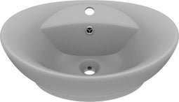 vidaXL - Wastafel - met - overloop - ovaal - 58,5x39 - cm - keramiek - mat - lichtgrijs