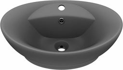 vidaXL - Wastafel - met - overloop - ovaal - 58,5x39 - cm - keramiek - mat - donkergrijs
