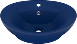 vidaXL - Wastafel - met - overloop - ovaal - 58,5x39 - cm - keramiek - mat - donkerblauw