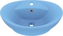 vidaXL - Wastafel - met - overloop - ovaal - 58,5x39 - cm - keramiek - mat - lichtblauw