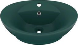 vidaXL - Wastafel - met - overloop - ovaal - 58,5x39 - cm - keramiek - mat - donkergroen