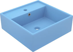 vidaXL - Wastafel - met - overloop - vierkant - 41x41 - cm - keramiek - mat - lichtblauw