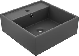 vidaXL - Wastafel - met - overloop - vierkant - 41x41cm - keramiek - mat - donkergrijs