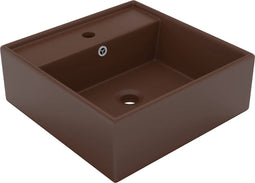vidaXL - Wastafel - met - overloop - vierkant - 41x41cm - keramiek - mat - donkerbruin