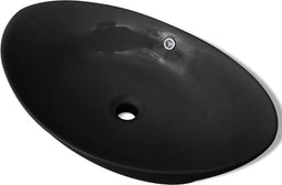 vidaXL - Wastafel - met - overloop - zwart - ovaal - keramiek - 59 - x - 38,5 - cm