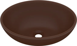 vidaXL - Wastafel - ovaal - 40x33 - cm - keramiek - mat - donkerbruin