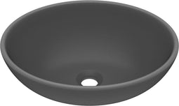 vidaXL - Wastafel - ovaal - 40x33 - cm - keramiek - mat - donkergrijs