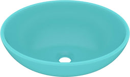 vidaXL - Wastafel - ovaal - 40x33 - cm - keramiek - mat - lichtgroen