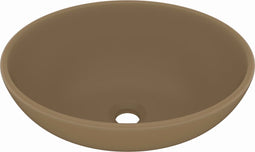 vidaXL - Wastafel - ovaal - 40x33 - cm - keramiek - matcrème