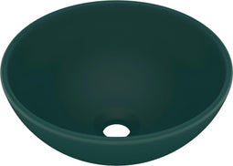 vidaXL - Wastafel - rond - 32,5x14 - cm - keramiek - mat - donkergroen