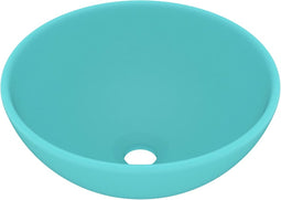 vidaXL - Wastafel - rond - 32,5x14 - cm - keramiek - mat - lichtgroen