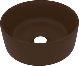 vidaXL - Wastafel - rond - 40x15 - cm - keramiek - mat - donkerbruin