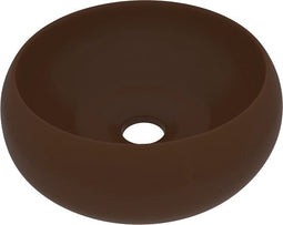 vidaXL - Wastafel - rond - 40x15 - cm - keramiek - mat - donkerbruin