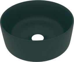 vidaXL - Wastafel - rond - 40x15 - cm - keramiek - mat - donkergroen