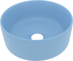vidaXL - Wastafel - rond - 40x15 - cm - keramiek - mat - lichtblauw
