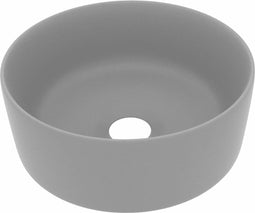vidaXL - Wastafel - rond - 40x15 - cm - keramiek - mat - lichtgrijs