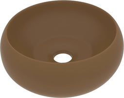 vidaXL - Wastafel - rond - 40x15 - cm - keramiek - matcrème