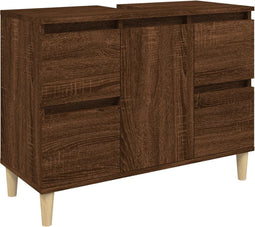 vidaXL - Wastafelkast - 80x33x60 - cm - bewerkt - hout - bruin - eikenkleur