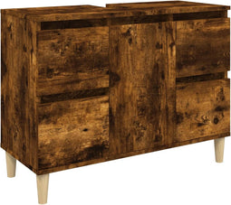 vidaXL - Wastafelkast - 80x33x60 - cm - bewerkt - hout - gerookt - eikenkleurig