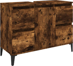 vidaXL - Wastafelkast - 80x33x60 - cm - bewerkt - hout - gerookt - eikenkleurig