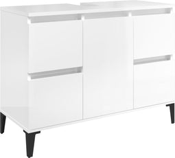 vidaXL - Wastafelkast - 80x33x60 - cm - bewerkt - hout - hoogglans - wit