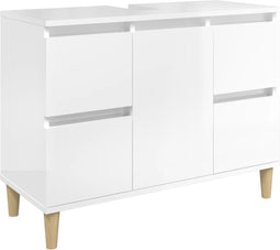 vidaXL - Wastafelkast - 80x33x60 - cm - bewerkt - hout - hoogglans - wit