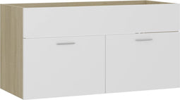 vidaXL - Wastafelkast - 90x38,5x46 - cm - bewerkt - hout - wit - en - sonoma - eiken