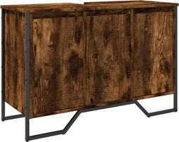 vidaXL - Wastafelkast - 91x35x60 - cm - bewerkt - hout - gerookt - eikenkleurig